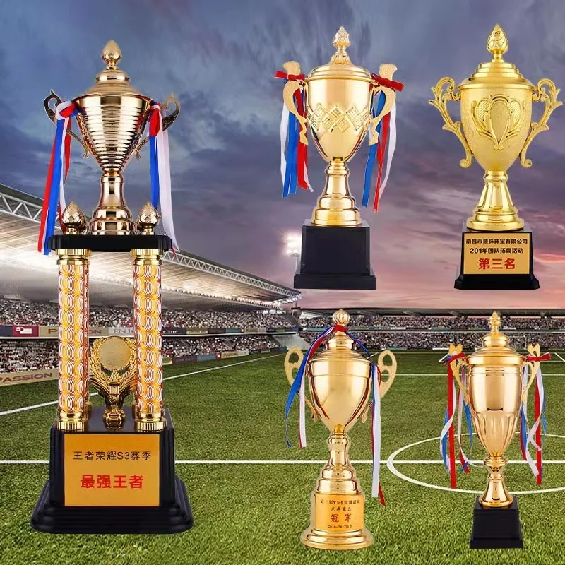 China big size Sport Meeting Creative Custom World Globe High-end Metal 3D Figurines Gold Plated Trophy Cup Trophies