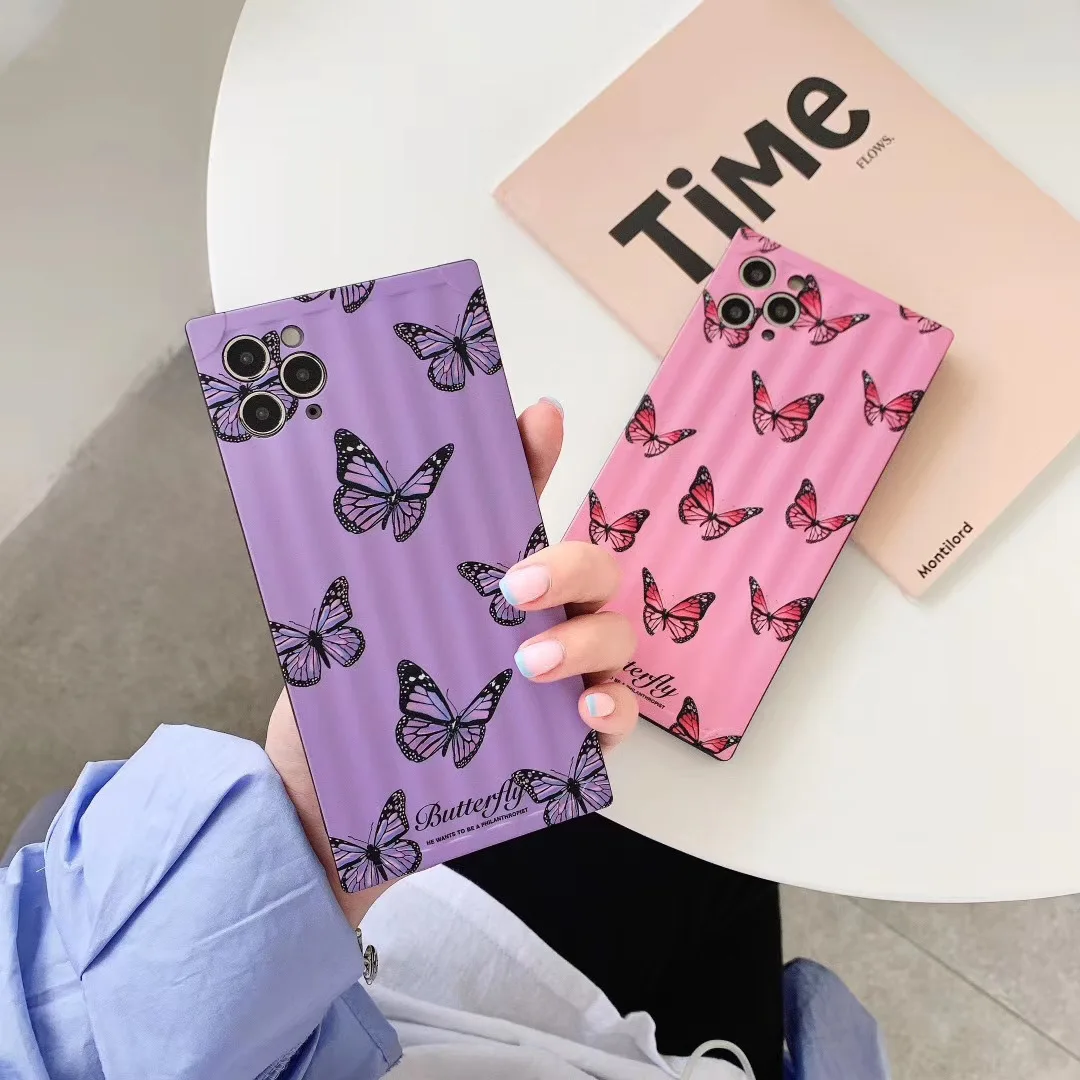 Lovely Girl Rectangle Shape Butterfly Phone Case  For iPhone 12 11 Pro X XR XS Max 6S 7 8  Plus 7Plus  8Plus Mobile Phone Cover
