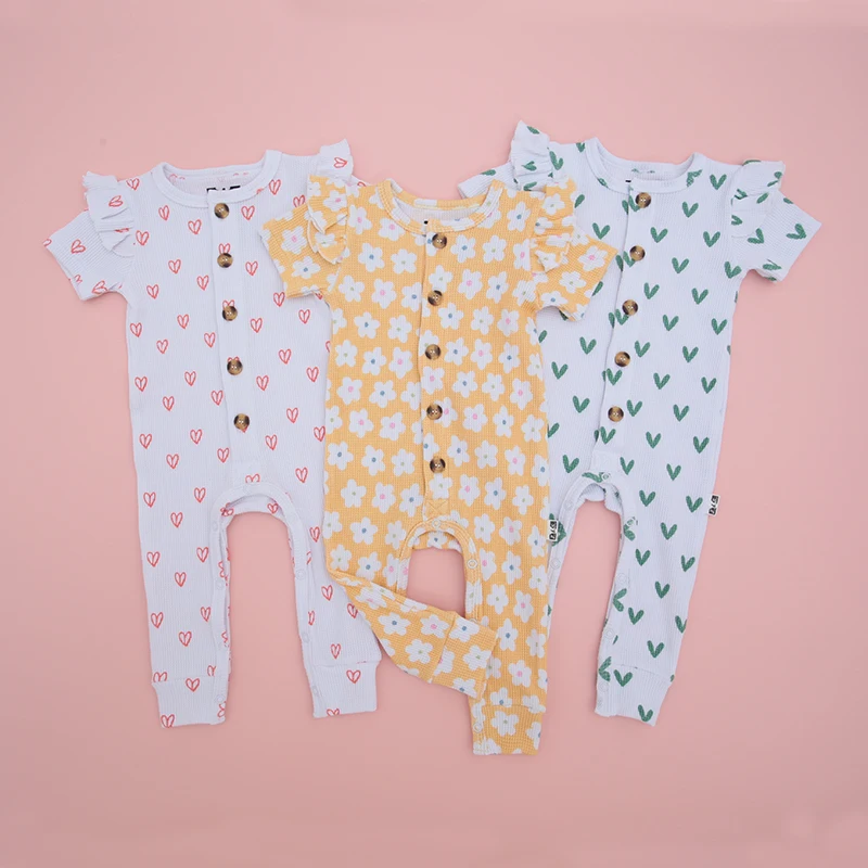 Wholesale Customized Long Sleeve Bodysuit New Lovely Print Baby Onesie Button Ruffle baby sleep rompers