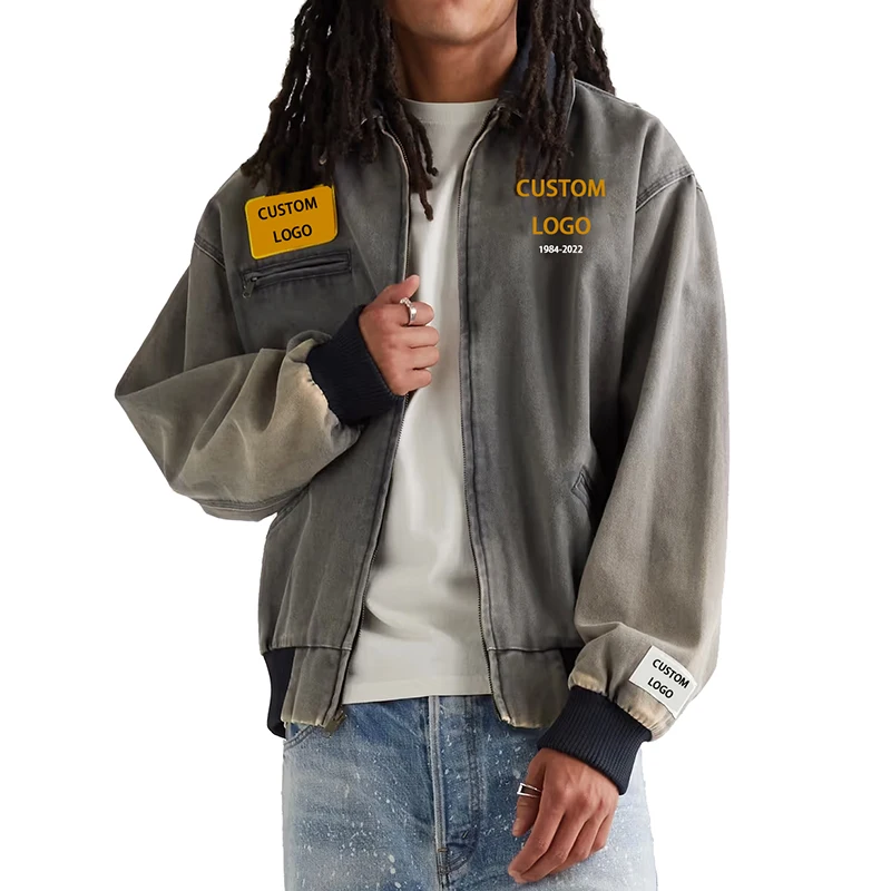Custom patch logo workwear styles Corduroy collar vintage baseball bomber jacket for men