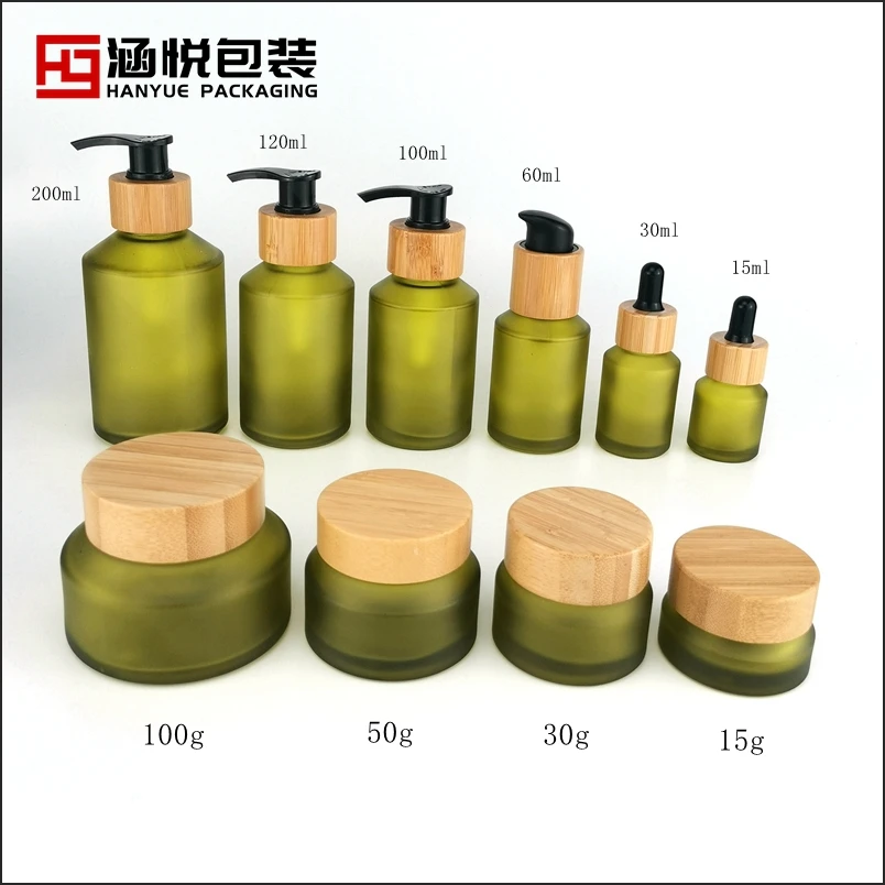 Inclined shoulder cosmetic glass container 30 ml face cream jar colored 30 gm glass jar with bamboo lid