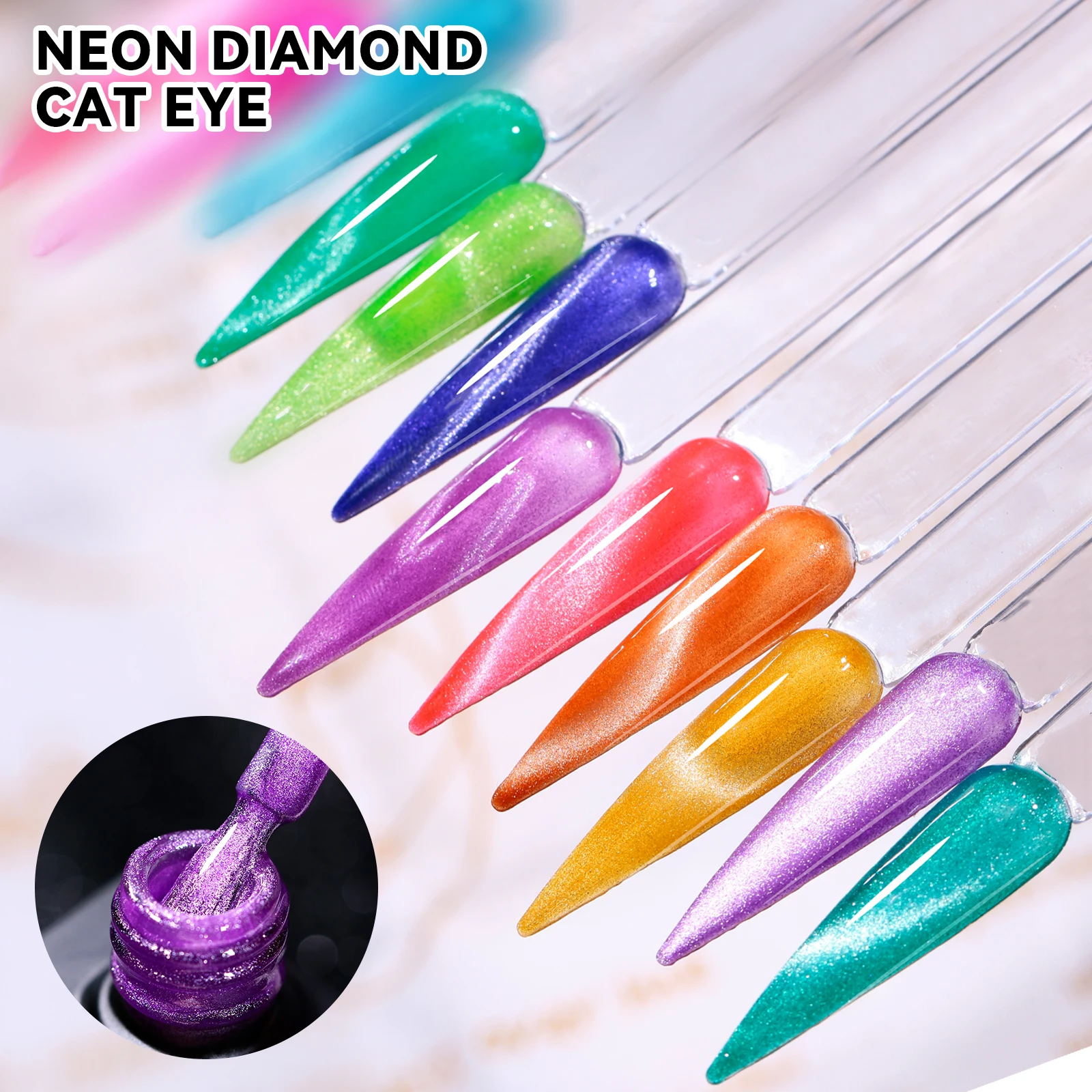 JTING free design attractive high shiny Neon diamond cat eye nail gel polish 12colors collection set OEM ODM private label