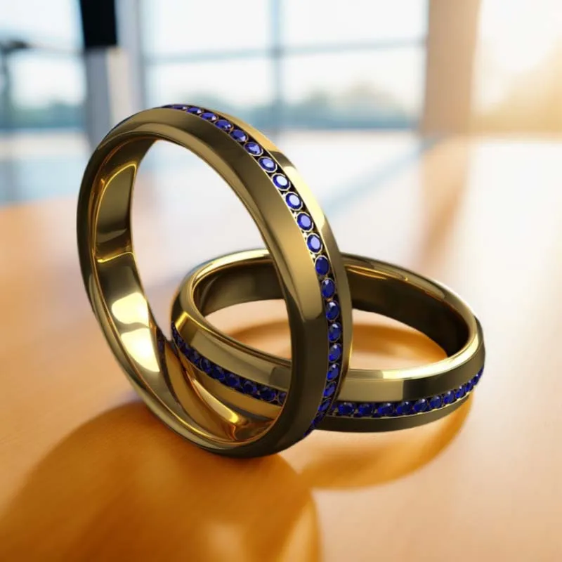 Vintage Fashion Men Copper With Round Cut Black Cubic Zircon Stylish Blue Gemstone Matt Finish Gold Ring For Women 24k