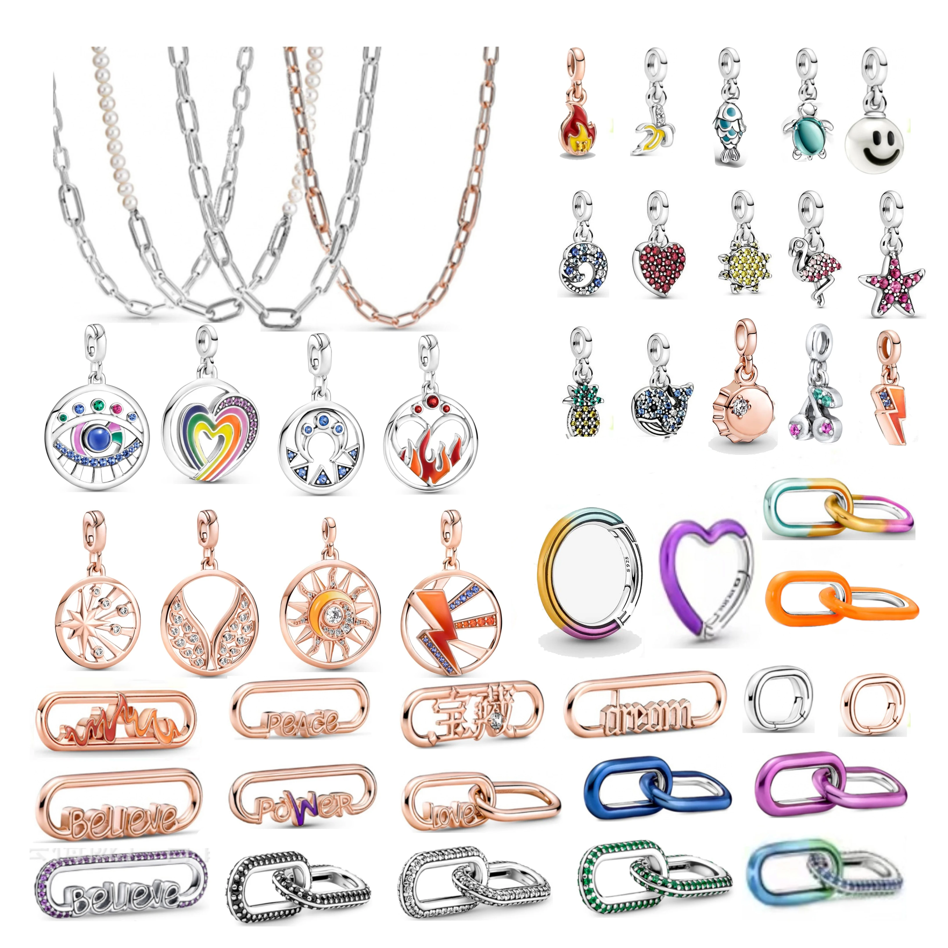 Ювелирные аксессуары из стерлингового серебра 925 пробы талисманы Стайлинг ПАВЕ эмаль двойные звенья овальный разъем подходит к браслету