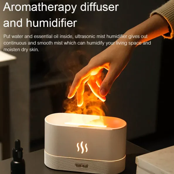Biumart Flame Aroma Diffusers Aromatherapy Humidifier Ultrasonic Essential Oil Diffusor Electric Mini Fire Lamp LED Night Light