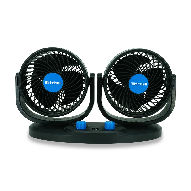 Hot selling 12v double head adjustable USB 360 degree rotating car cooling fan