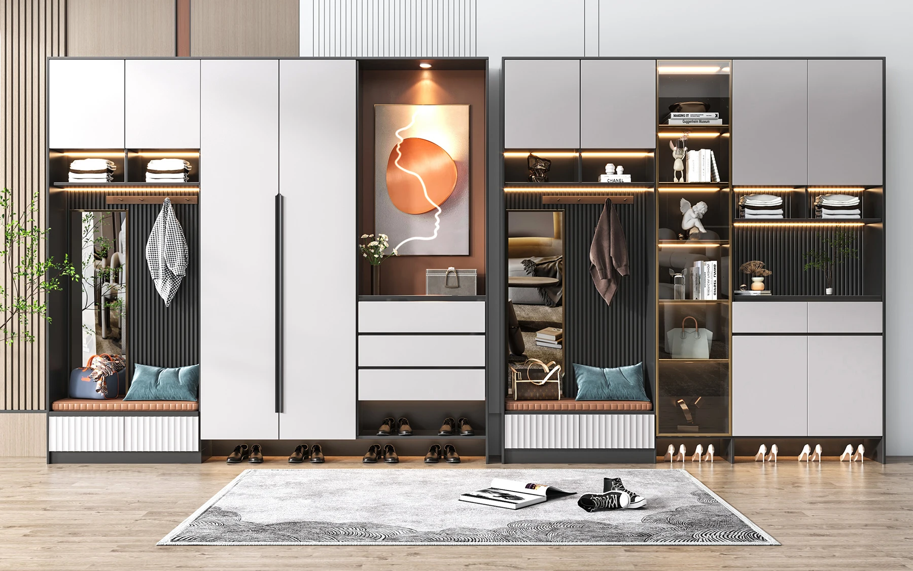 Entrance luxury door shoe cabinets with sliding door glass cabinet shoe