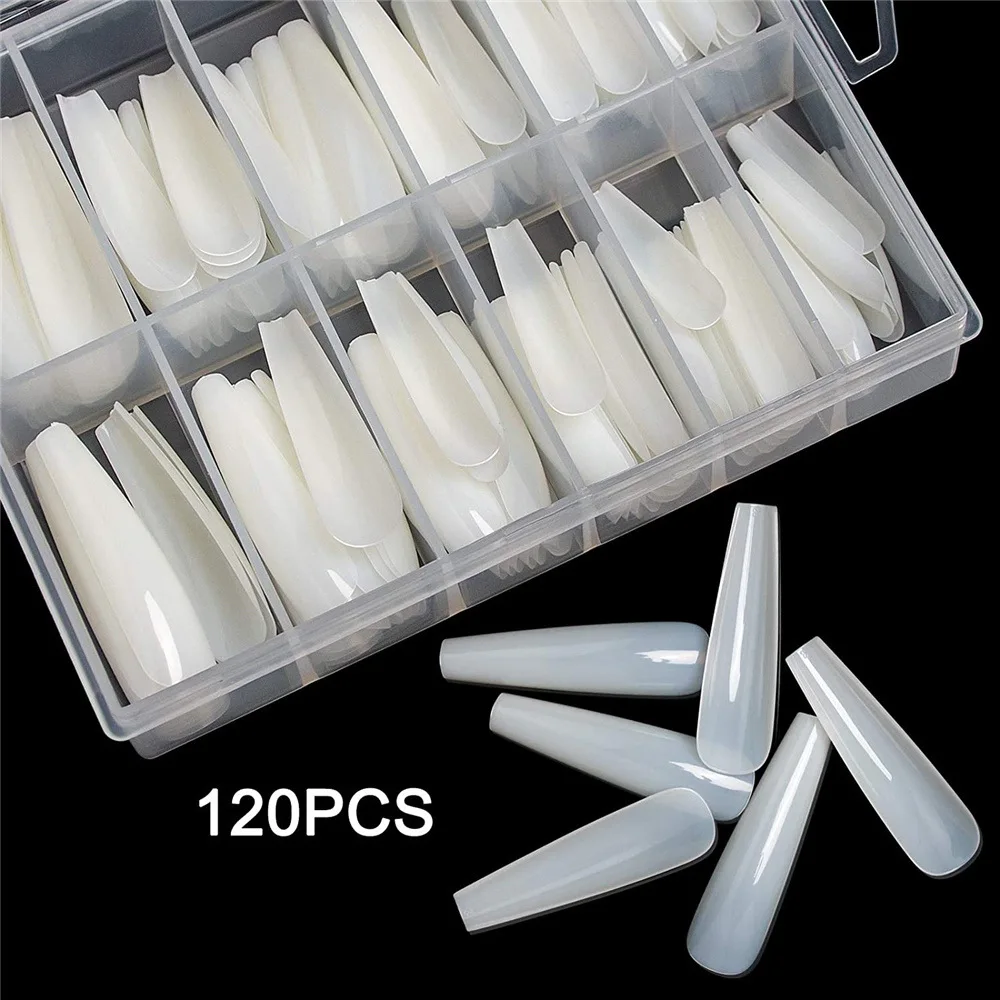 BIN Ballerina False Nail Tip Nail Art Tips Natural Color Private Label 120pcs/box Design Box Full Cover Nail Beauty