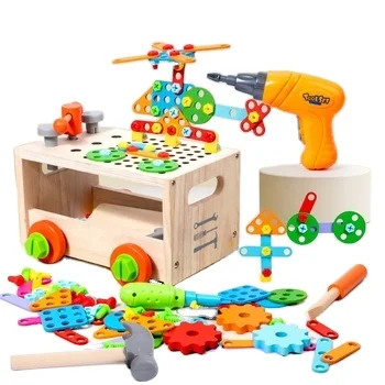 Hot Selling Pretend Play Set Montessori Multifunction Assembly Kits Wooden Toolbox for kids