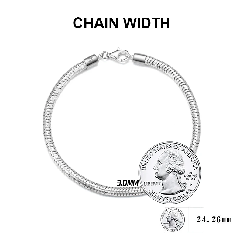 SB100 RINNTIN Solid 925 Sterling Silver Italian 3mm Snake Chain Bracelet for Women Men