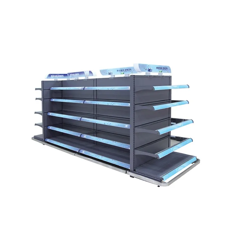 Metallic double sided used shelves vector supermarket shelf gondola