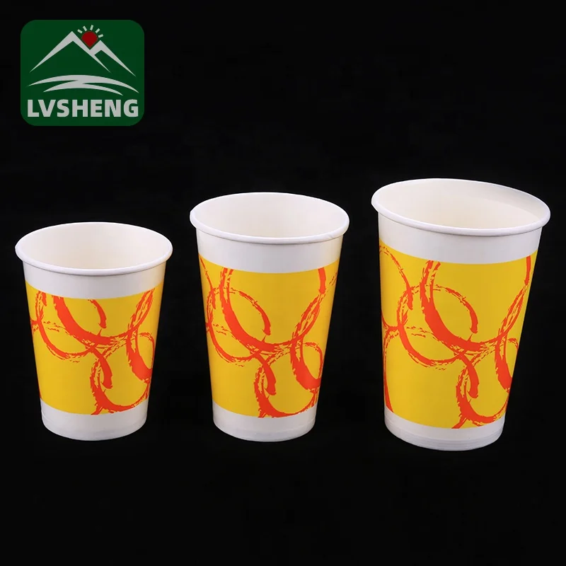 Custom Printed disposable 8 12 16 oz paper coffee cup with lid