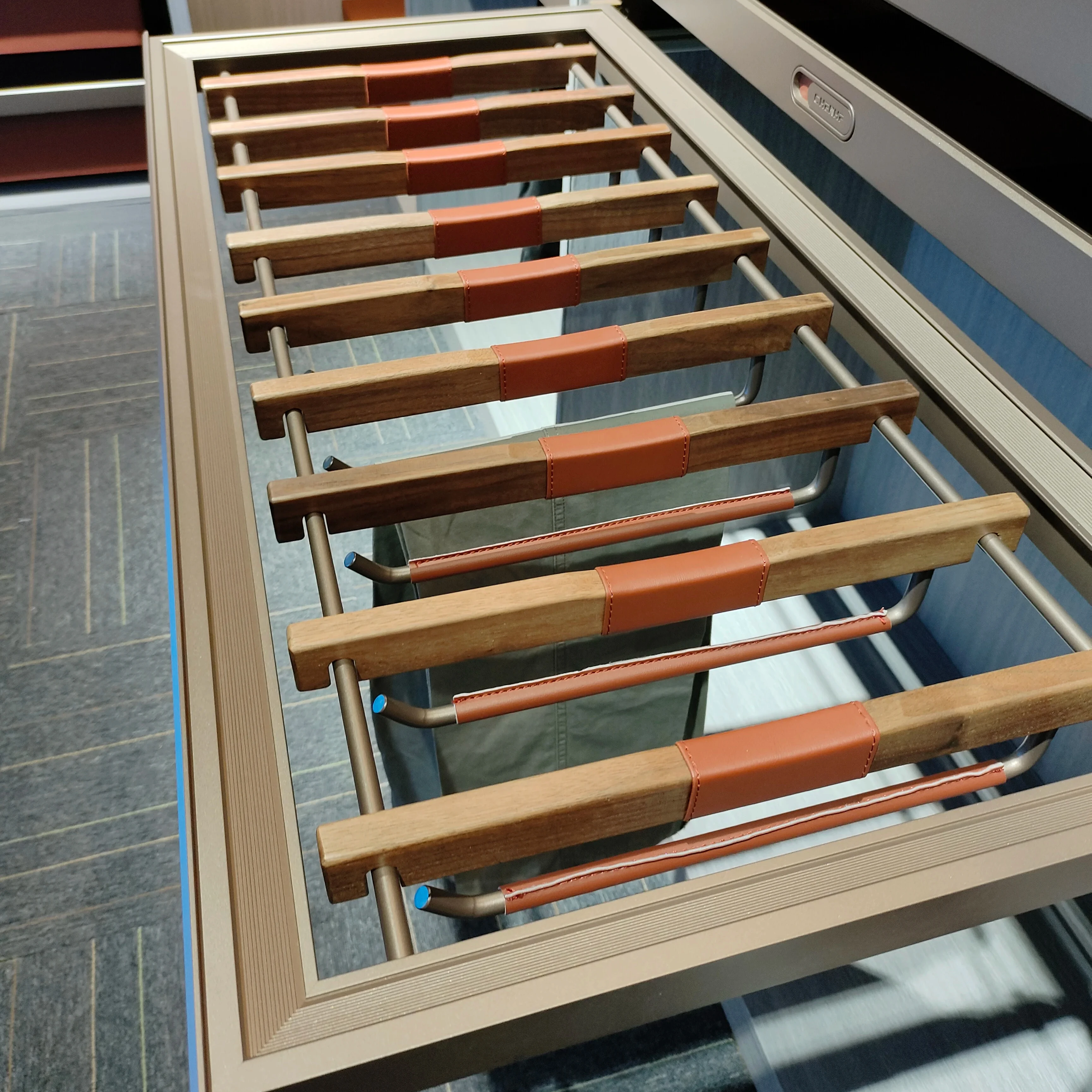 Aluminium Walnut Wood Wardrobe Drawer Slide Closet Organizer Pull Out Soft Close Leather Trouser Rack