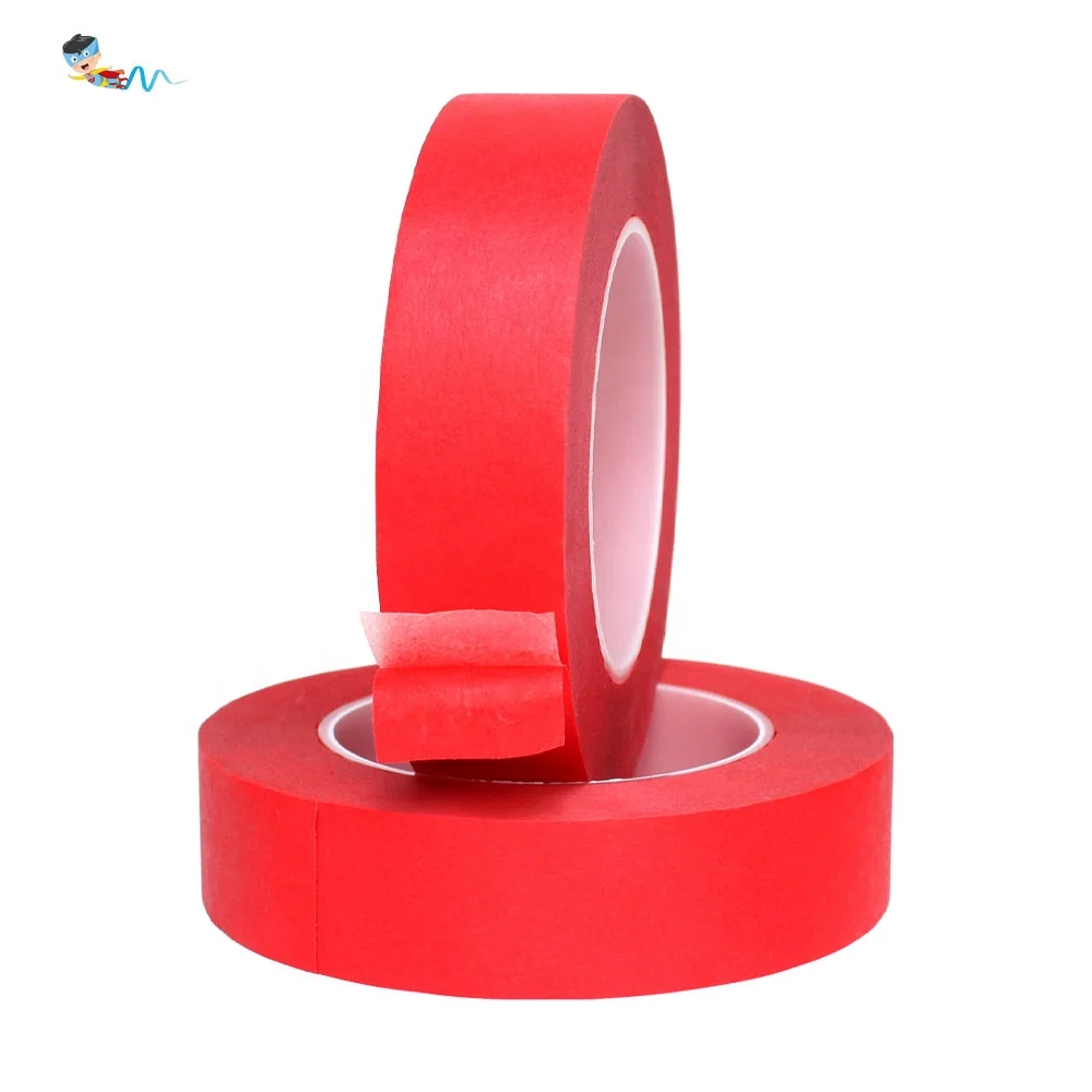 2- Recyclable High Temperature Resistant Spray Paint Masking Red Crepe Paper and PET Base With Silicone Glue Self Adhesive Tape