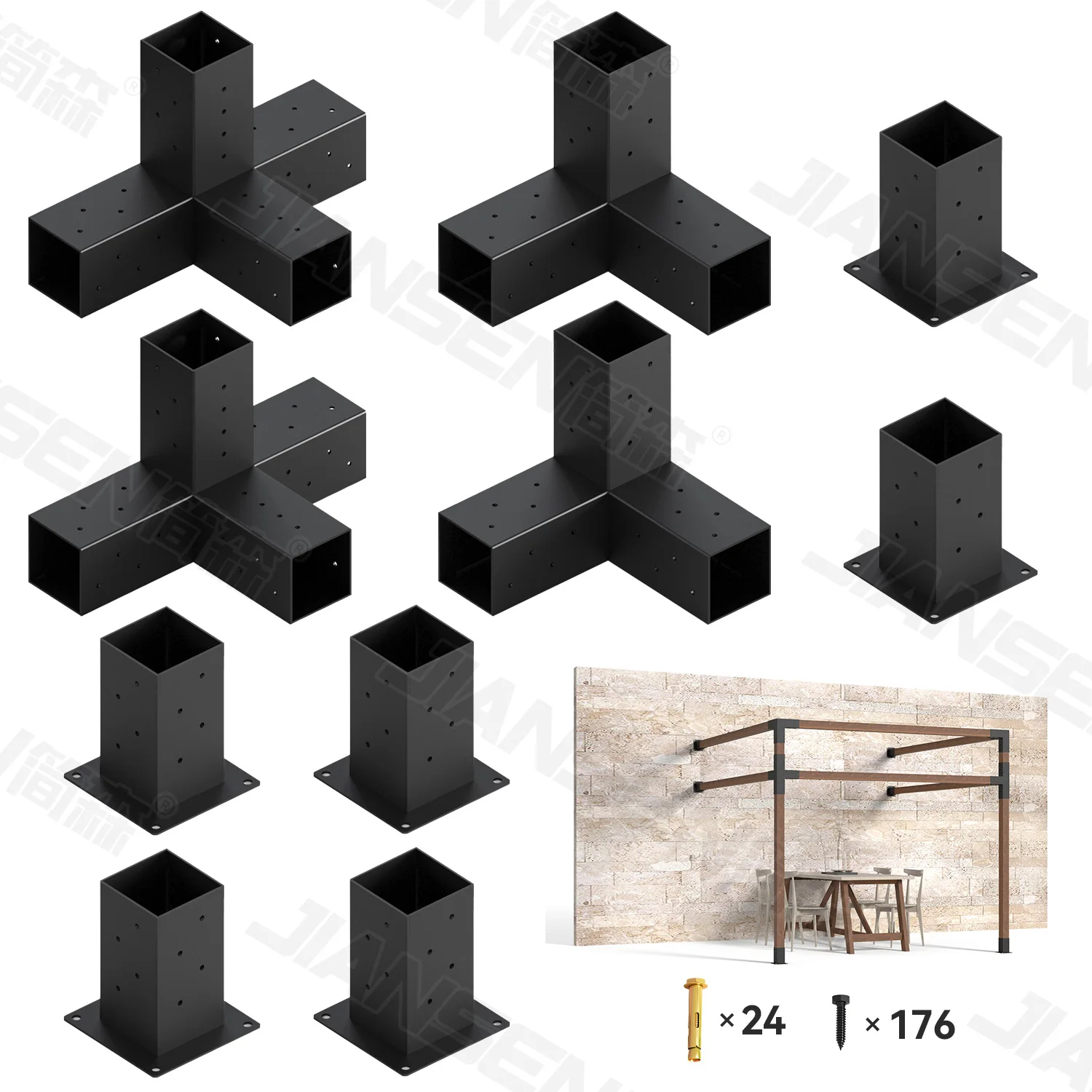 Modular Sizing Pergola Bracket 4x4 3-Way 90 Corner Carbon Structural Steel Pergola Kit Steel Brackets