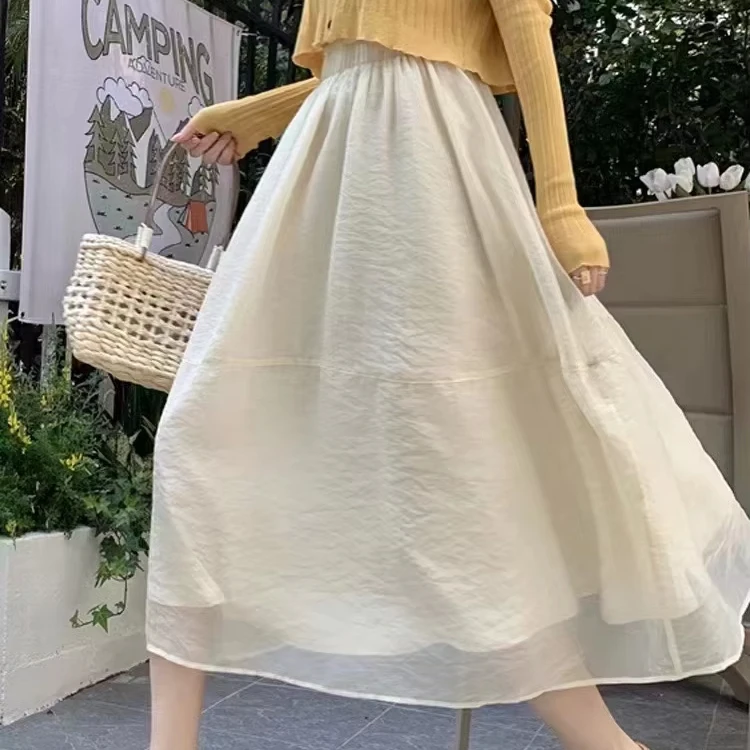 Thin Solid Color Mesh Slim Fit Comfortable A-Line Skirt High Waist Long Tulle Skirts For Ladies