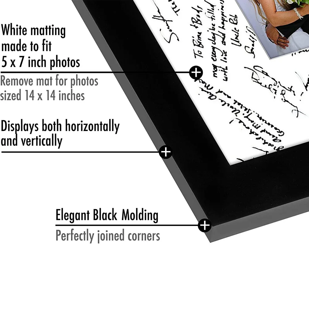 14x14 Black Wedding Signature Picture Frame Displays 5x7 Photo with Polished Glass 12x12 Square Photo Frame