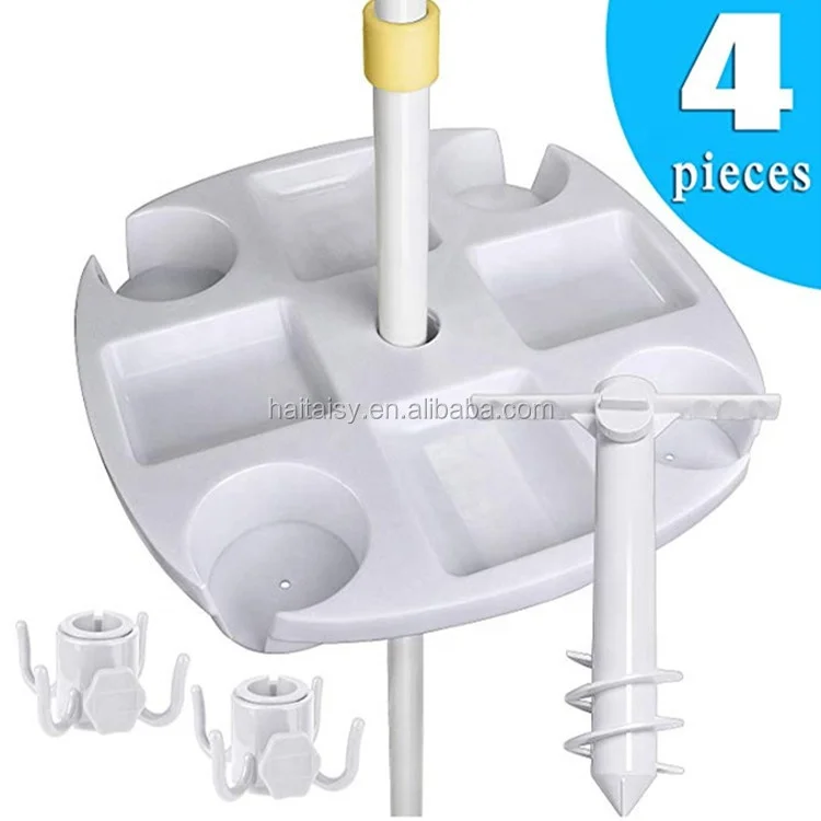 Portable Beach Umbrella Table Tray With Cup Storage Holders Water Clip On Plastic Holders Food Patio Beach Gardens Yards Patios