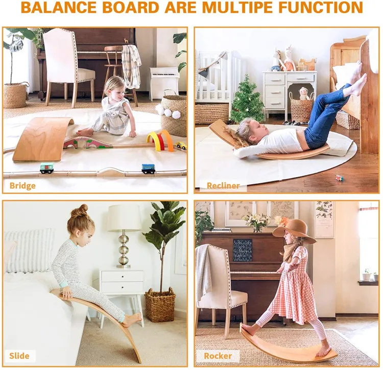 Wooden Wobble Balance Board, 35 Inch Rocker Board Natural Wood, Kids Toddler Open Ended Learning Toy