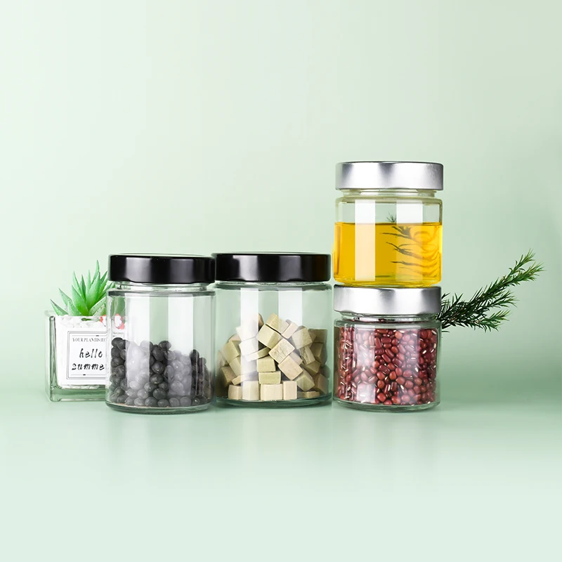 Wide Mouth food storage container Jam Butter honey straight side  Glass Jar With airtight Metal screw Lid