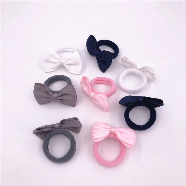 Baby Girls Mini bow WITH nylon Elastic Loop Ponytail Holder hair bands bow bobble ties
