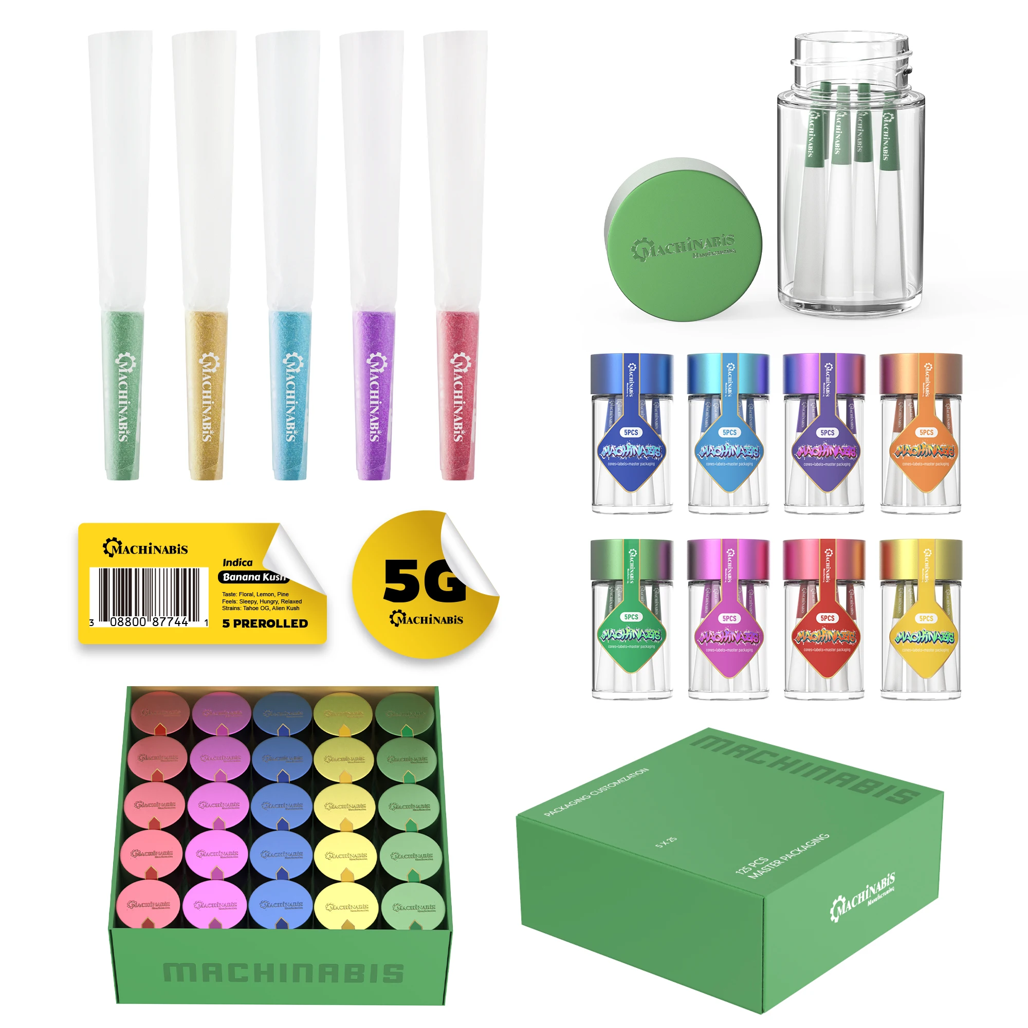 Best Selling Child Proof Glass Jars with 5-pack Pre-rolls Custom Stickers Available with Bay jeeters