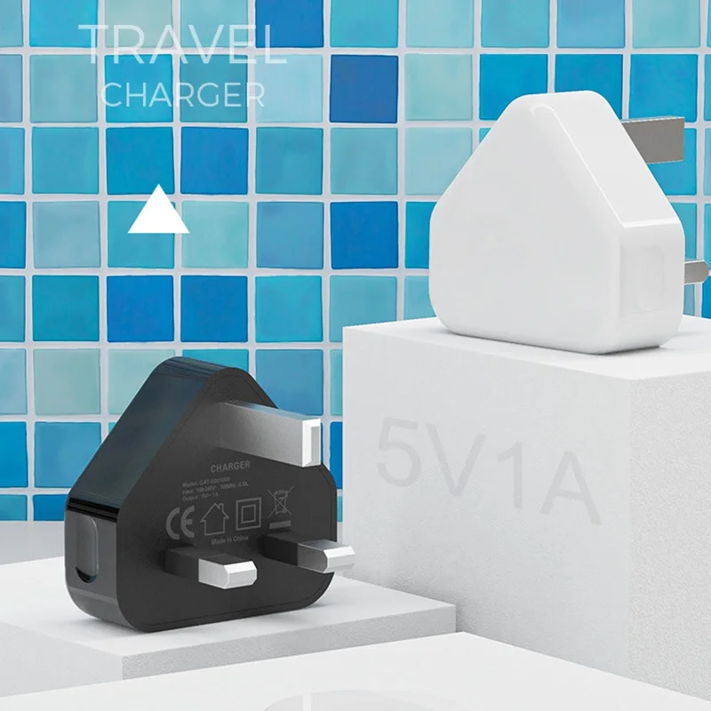 UK 5V1A Portable Pure Copper Nickel Plated Pins USB Wall Charger AC DC Power Adapter Socket Outlet Plug-In Black Color