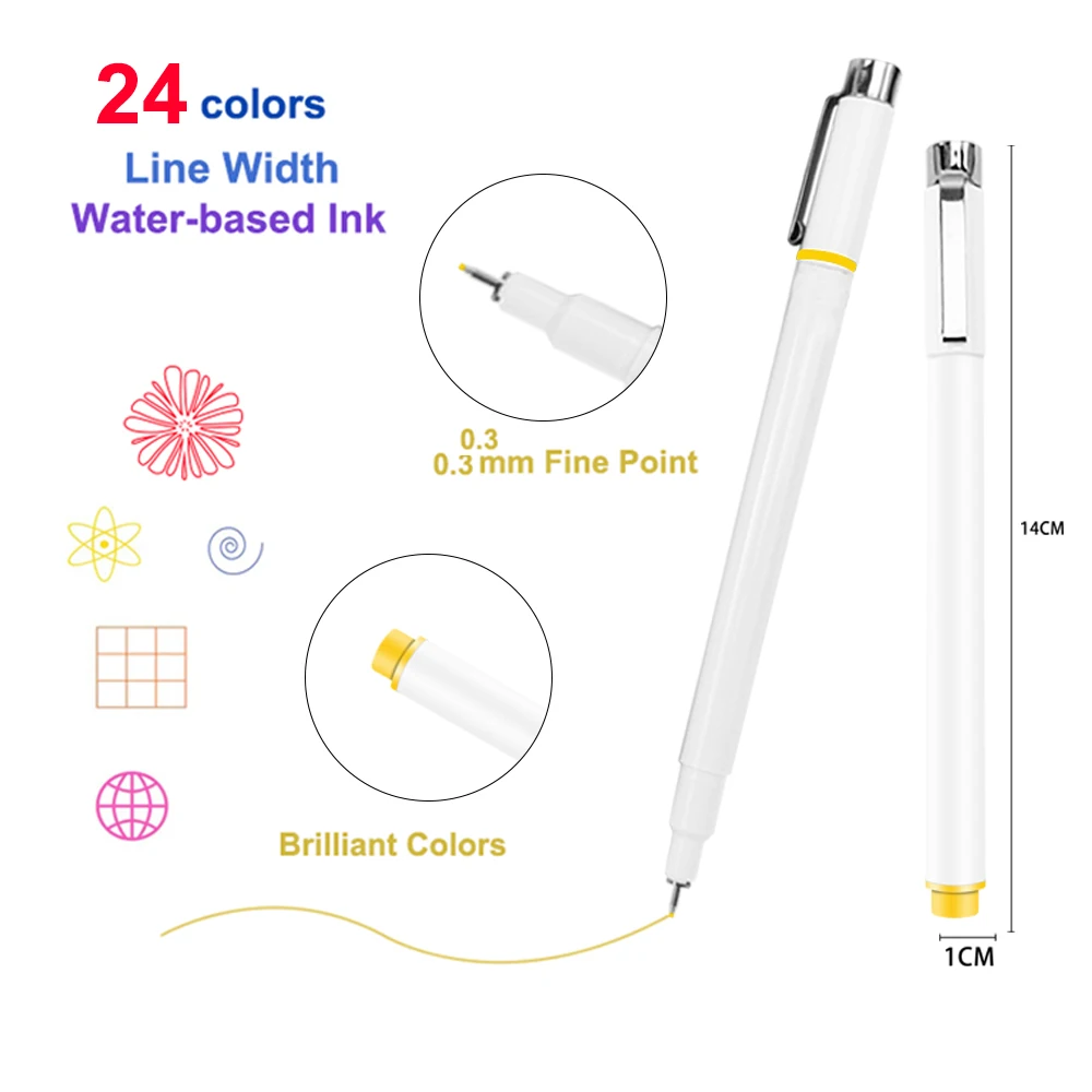 KHY 24 Colors Sketch Calligraphy For Paint Art Fine Point Liner Custom Draw Fineliner Set Of Permanent Ink Marker Pen