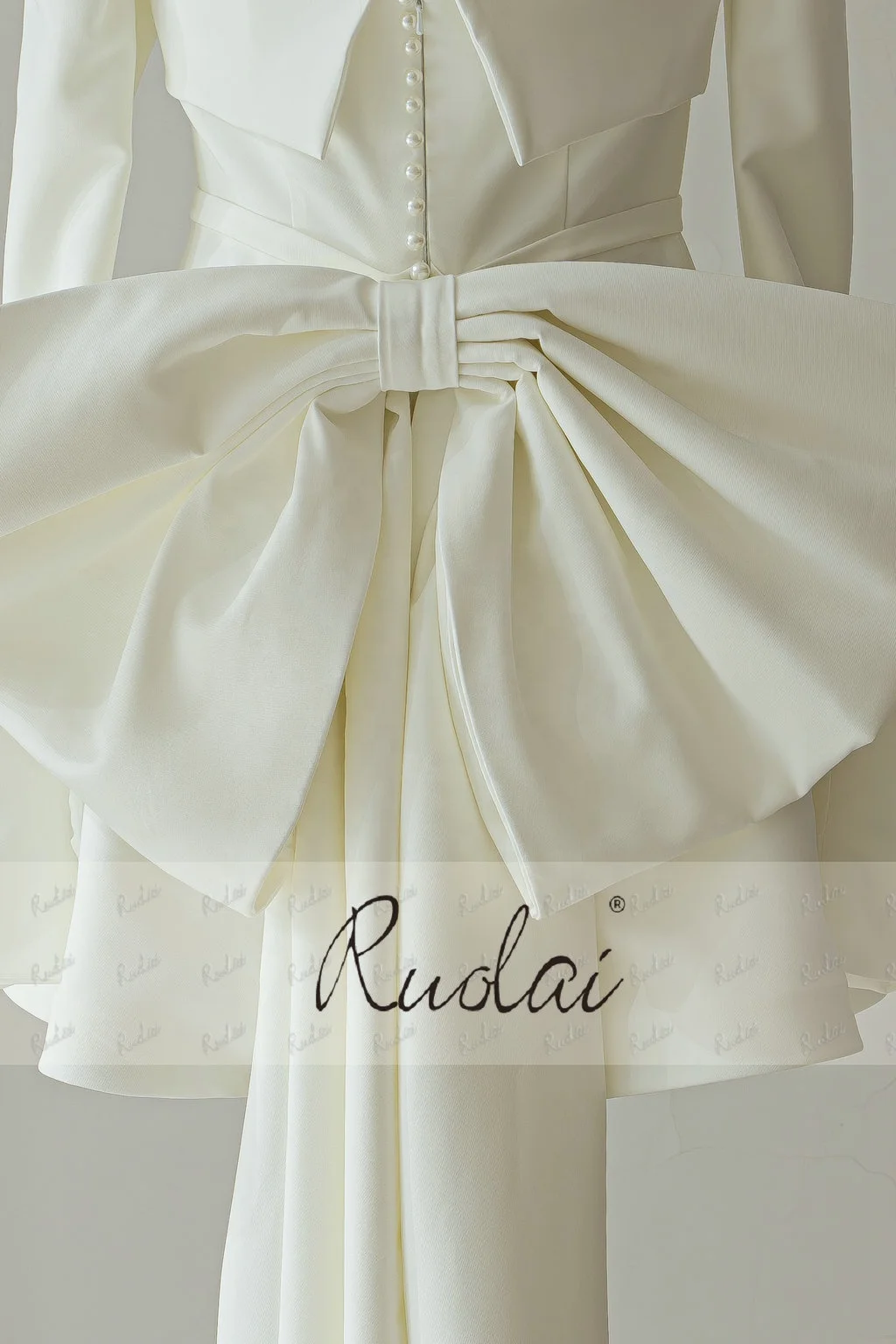 Ruolai QD06322 мини-платье с открытыми плечами и длинным рукавом большим бантом свадебное платье невесты