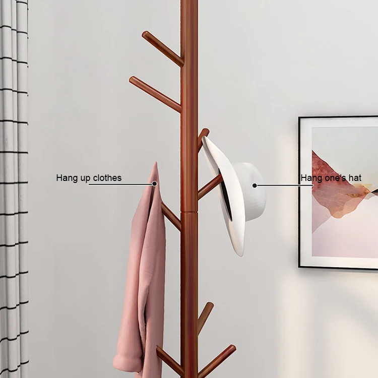 Hot Sale Clothes Hanger Stand with 8 Hooks for Clothes Coats Skirts Handbags Freestanding Wooden Coat Rack
