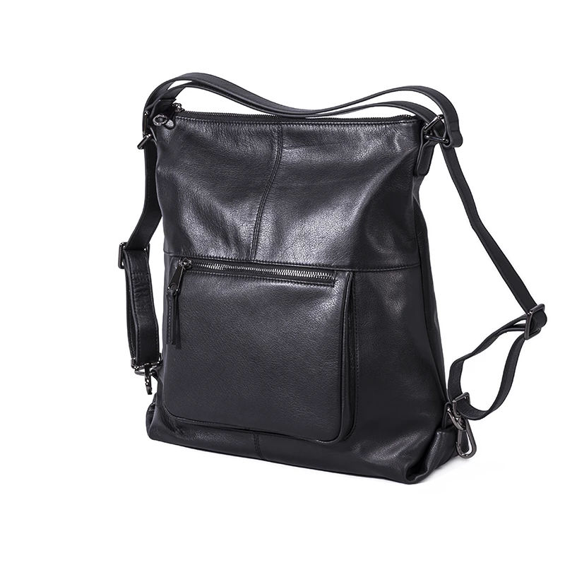 
2021 Stylish Black Soft Tote Handbags Low MOQ Customized OEM Fashion Genuine Leather Multifunctional Backpack with Brand Name 