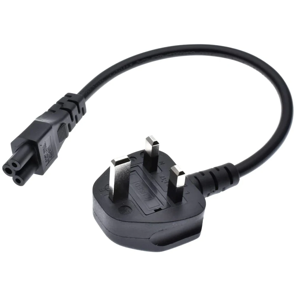 Huanchain UK Plug 18 AWG 13A 3Pin Male to IEC320 C5 Micky Cloverleaf Short Notebook Power Cord AC UK to C5 power Cord