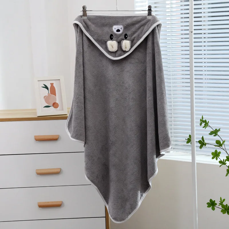 Custom Promotional Soft Absorbent Microfiber Velvet Coral Fleece Animal Pattern Kids Baby Hooded Bath Towel