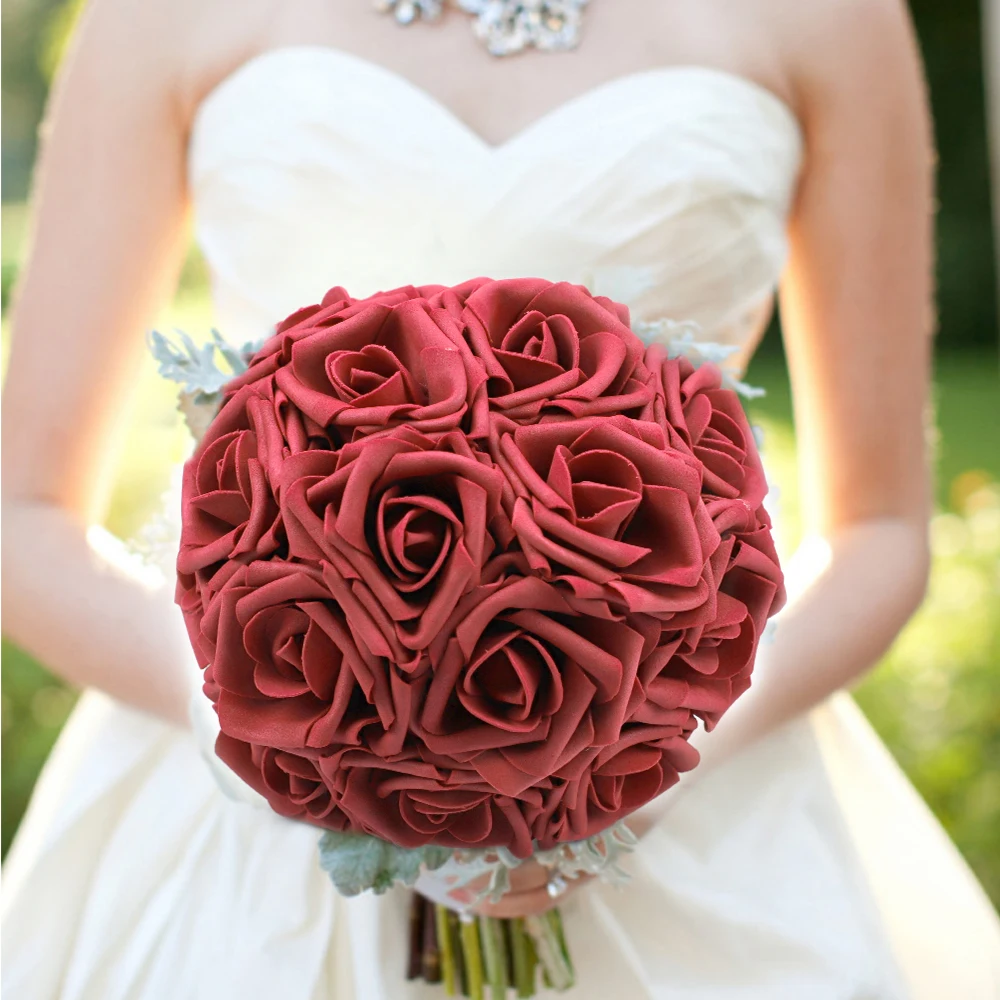 Rose Red Artificial Flowers Rose Home Party decorations for Bridal Wedding Bouquet