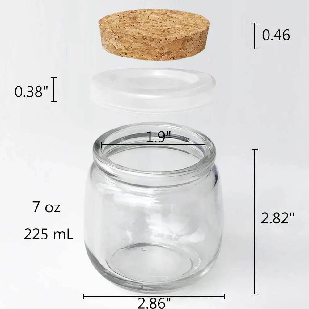 7 oz (225ML) Glass Jars, Yogurt Jars with PE Lids and Cork Lids, Clear Pudding Jars Ideal for Jam, Honey, Spices,Mousse, DIY