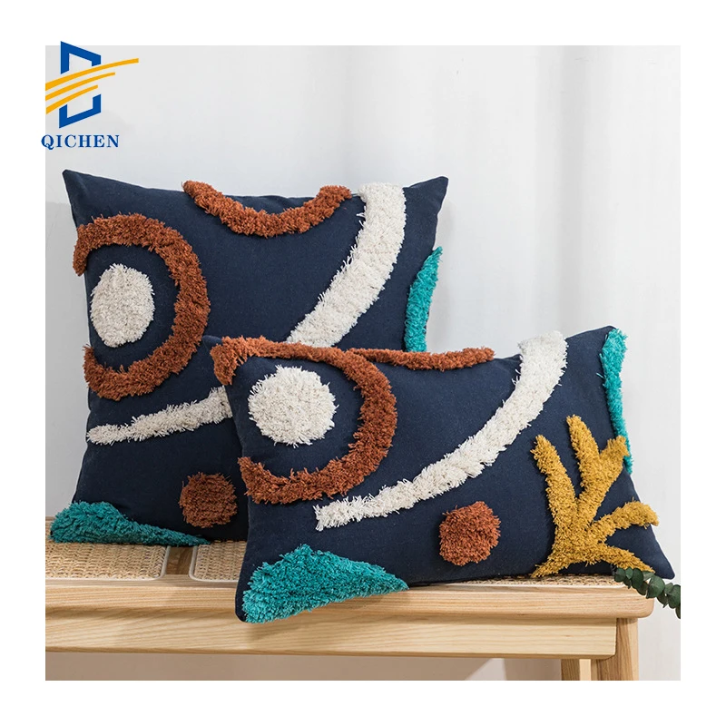Innermor 2023 New Design Tufted Embroidery Decorative Cushion Cover Punch Needle Terylene Cotton Custom Pillow
