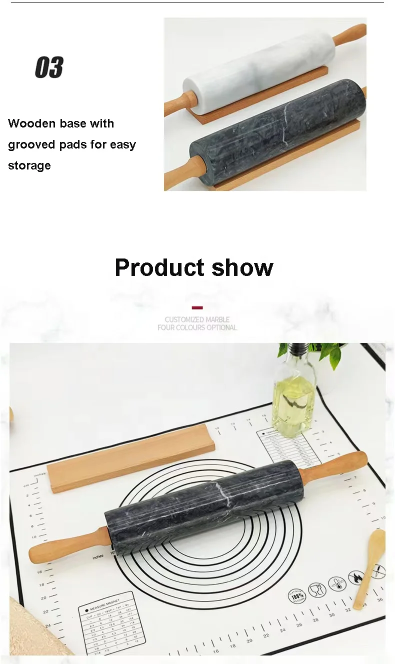 Amazon Hot Selling Design White French Fondant Dough Cookie Bakery Natural Stone Marble Rolling Pin For Kitchen and Home