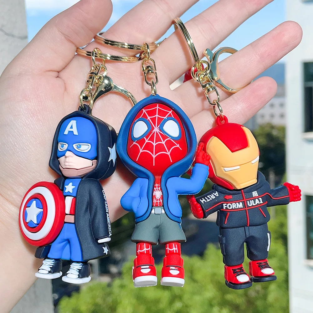 6 styles of cartoon Marvel PVC keychain The Avengers doll fashion pendant Captain thor Iron man Spider Man
