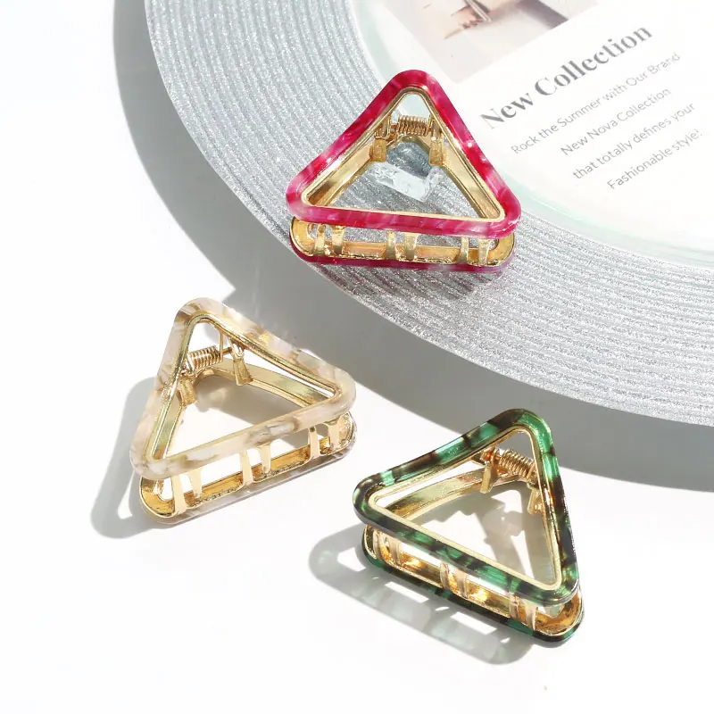 korean new elegant geometric alloy hair claws women metal and acetate geometric hair claw clips triangle hair clamp jaw clips