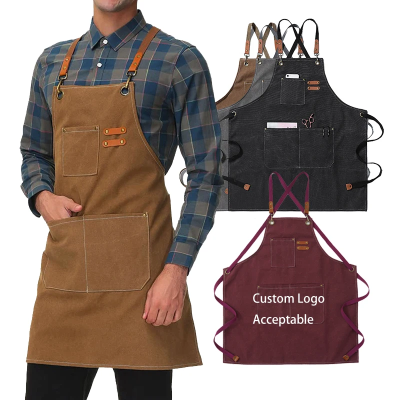Private Label Heavy Duty Denim Jean Work Apron Salon Barber Hairdressers Apron Canvas Barber Hairdressing Apron
