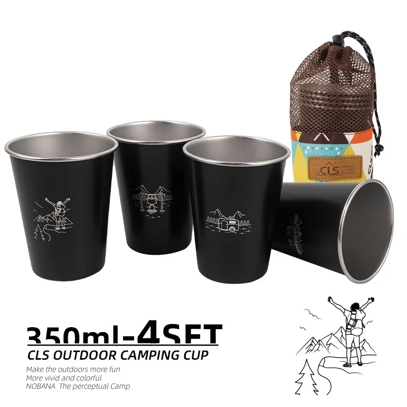 outdoor camping cup custom logo stainless steel 304 cup camping picnic barbecue beer water drink cup 4pcs Set tea
