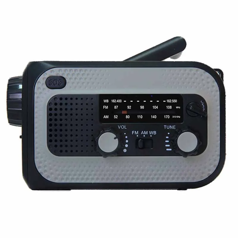 Fashion portable outdoor home radio can be hand-cranked AM/FM radio with weather forecast and three-speed dimmed flashlight