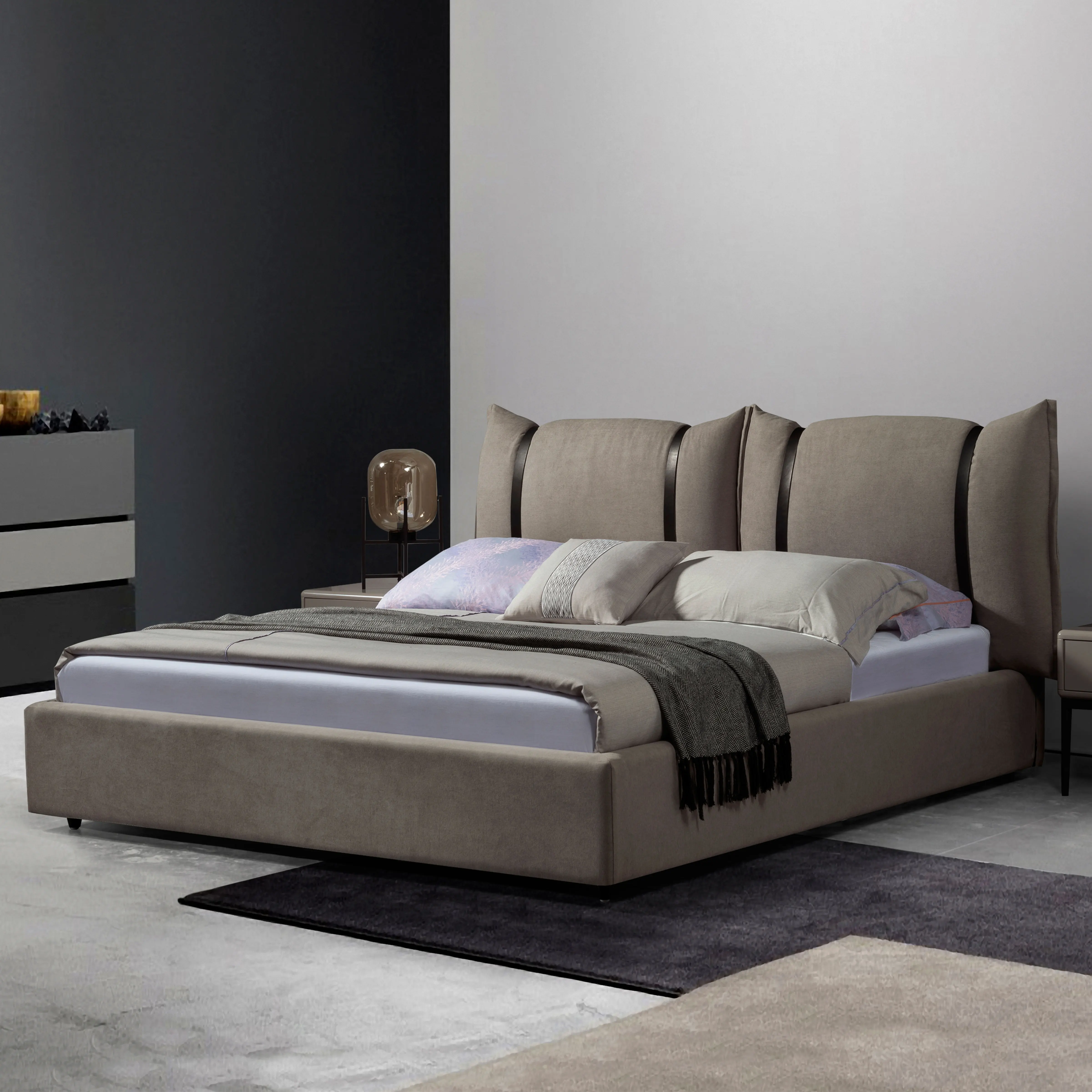 Bedroom modern latest wooden double upholstered furniture king size bed
