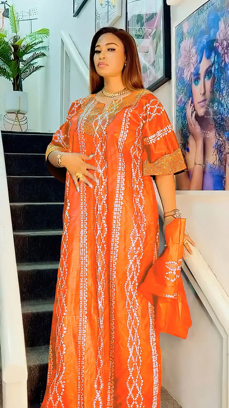 Liu Ming March Expo 2024 African Fashion Women Clothing Elegant Short Sleeve V Neck Muslim Abaya Dresses