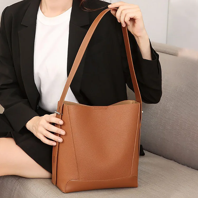 Custom wholesale 2024 new design vintage large capacity Genuine Leather bags women handbags ladies Shoulder Tote bucket bag