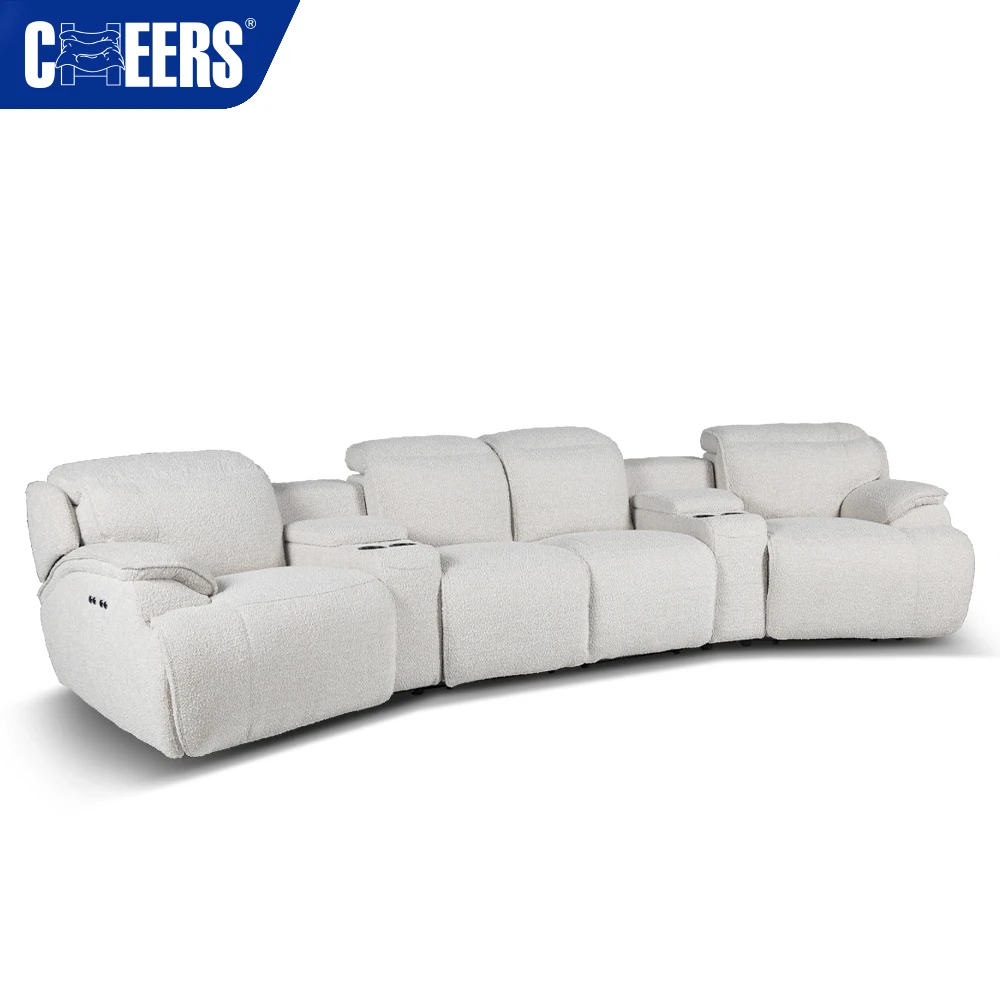 MANWAH CHEERS Power 4-Seater Modern Fabric Zero Gravity Sofa Set with Cup Holder and Storage Home Theater