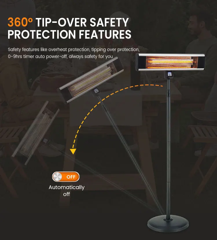 OEM New Products 1800W IP44 Round Glass Design Portable Electric Quartz Standing Heater