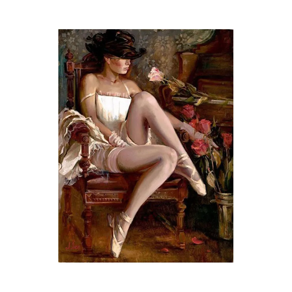 Digital Portrait Kit for Hand Painting Art DIY Girl Picture on Canvas Oil Medium with Frame for Home Decor