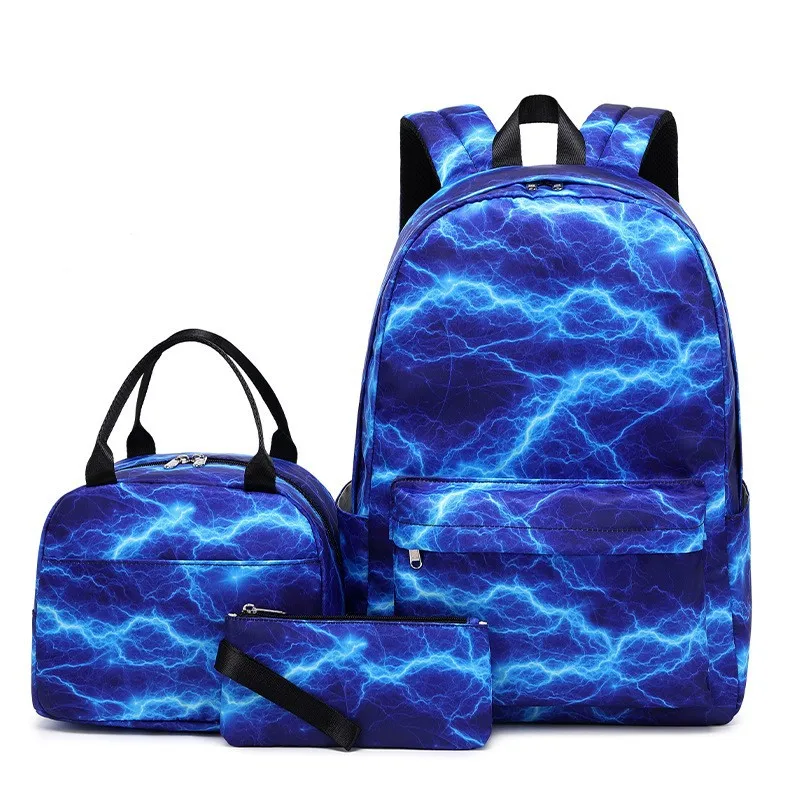Hot Sale Blue Lightning Oxford Backpack to Kids School 3Pcs Set School Bags Backpack for Children