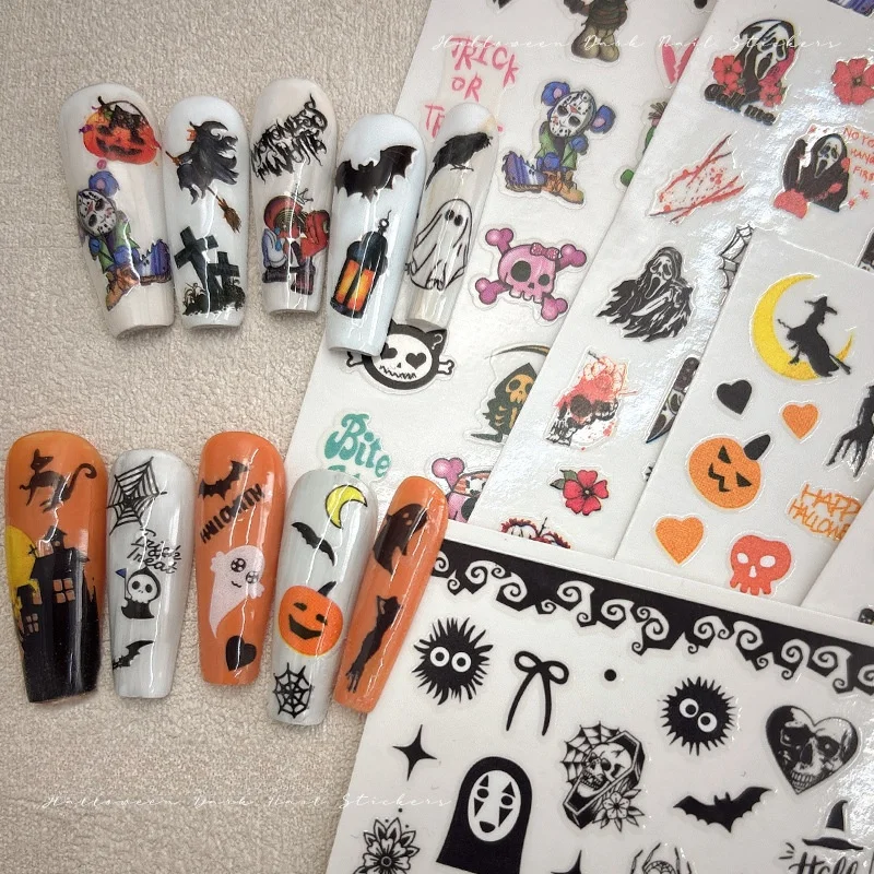 2024 Halloween nail stickers new pumpkin lantern skull little devil dark style nail stickers